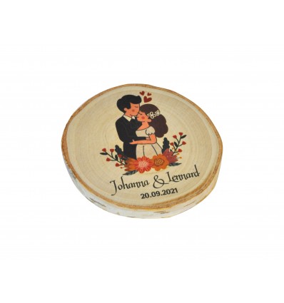 Drewniane podziękowanie na magnes dla gości weselnych, plaster brzozy 6-7 / 8-9 cm