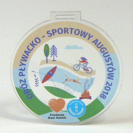 Medal 8x8 cm z plexi przeźroczystej 4 mm z nadrukiem UV