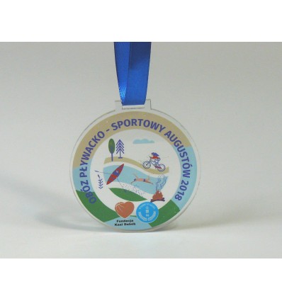Medal plexi z nadukiem UV, 8x8cm, grubość 4mm, ze wstążką